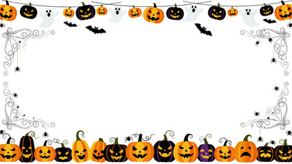 Obraz premium Halloween themed border with jackolanterns and decorations on for party invitations or festive designs