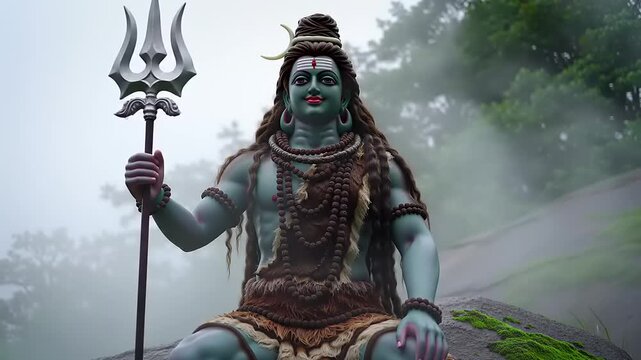 Statue of Hindu deity Shiva with Trishul.
