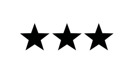 Three Black Stars Rating Icon on White Background. Quality, Review, Feedback, Achievement Symbol. Product Service Ranking