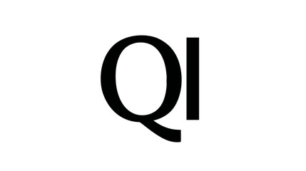 Black stylized letters Q and I on a clean white background. Modern typography design for communication, branding, or educational concepts.