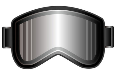 夏では海で使う水中めがね、冬では雪の上のスポーツのスキーやスノーボードで使うゴーグルをイメージしてデザイン、色は白や黒や灰のモノクロでペイントしグラデーションも付けて近未来のようなサイバーな要素もあるグラフィックのベクターのイラスト素材