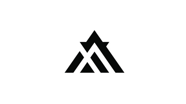 Modern abstract geometric black triangle logo design. Minimalist symbol concept with mountain peaks or initial 'A' on a clean white background.