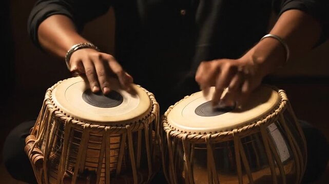 Mesmerizing Tabla Performance: Rhythmic Percussion and Traditional Indian Music Vibe