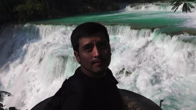 Explore Cascada del Meco in Huasteca Potosina, San Luis Potosi, Mexico with lush tropical vegetation