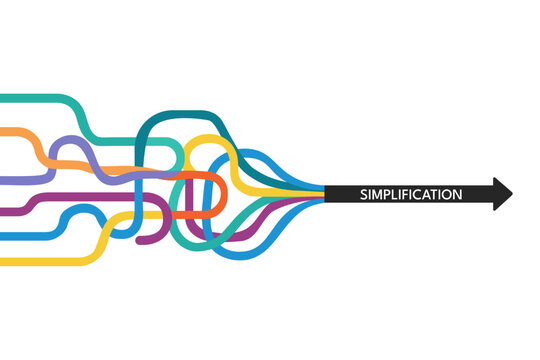 Colorful lines merging into single arrow illustrating process simplification