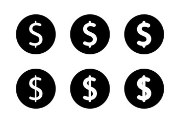 Obraz premium Us dollar currency icon set in light to bold design. Usd money symbol in black circle. American financial sign