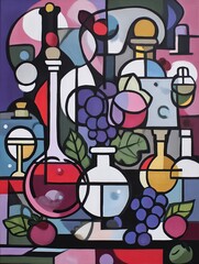Abstract cubist still life reflecting the connection between wine tradition and ecological responsibility