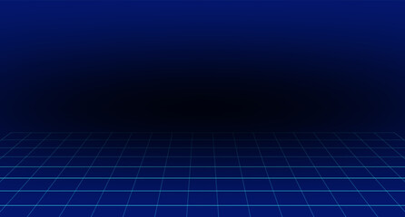 Synthwave Grid Background, Blue Neon Retro Sci-Fi, 3D Render Abstract Background Texture