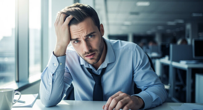 Businessman looking stressed and overwhelmed by work
