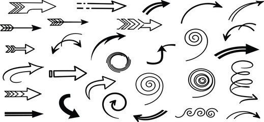 Collection of Various Hand-Drawn Arrows and Swirls Illustrations on a Neutral Background