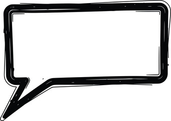 Black and white illustration of a speech bubble on a white background viewed from a straightforward perspective