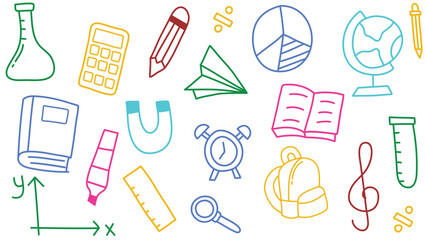 Back to school doodle background with hand-drawn school icons