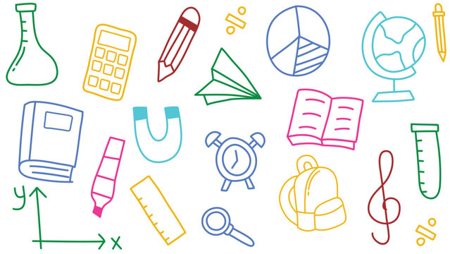 Back to school doodle background with hand-drawn school icons