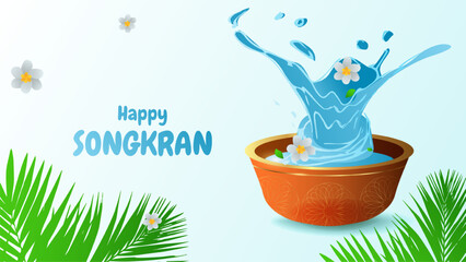 Songkran Thai New Year Water Festival Splash Vibrant flowers and joyful. For ads, web design, marketing. illustration.