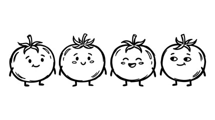 Obraz premium tomato , 4 cute black Hand drawn line art cartoon vector, white background. PNG and SVG