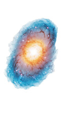 Vibrant Spiral Galaxy with Orange Core and Blue Nebula Isolated