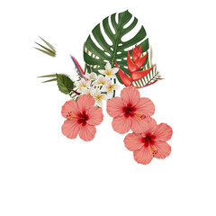 Vibrant Tropical Floral Arrangement Coral Pink Hibiscus White Plumeria
