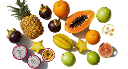 Vibrant Tropical Fruits Splash Water Juicy Pineapple Guava Starfruit Exotic