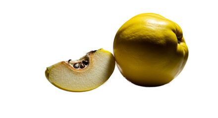 Vibrant Yellow Quince Fruit With Slice Dramatic Lighting