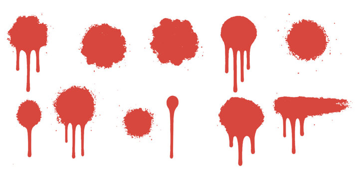 Set of spray paint drips, black blots or ink splatters. Blobs or inky spots with graffiti dirty grunge effect. Brush stains or inkblots with spatters or drops. Vector design elements in street style.