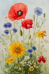 Fototapeta premium Colorful bouquet of flowers on white background.