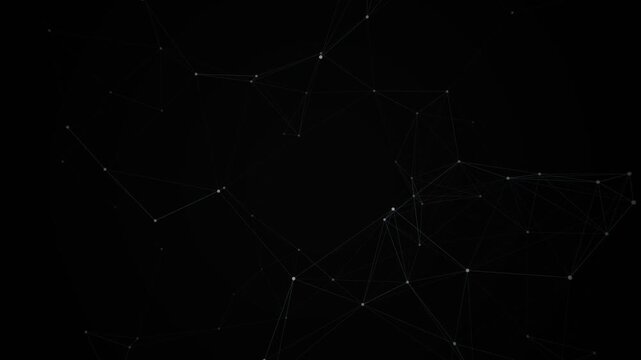 Observing a minimalist constellation of white dots and thin lines against a deep black background in a centered graphic view