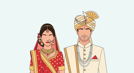 Fototapeta premium Indian Wedding Couple in Traditional Attire
