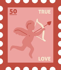 Fototapeta premium Cupid Shooting Arrow Romantic Postage Stamp