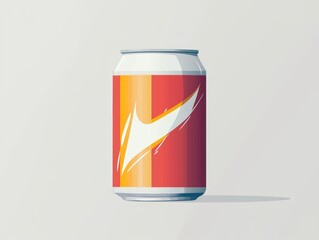 Fototapeta premium A single sports beverage can against a grey background. The can is colored red and orange with the brand's logo prominently displayed on it.