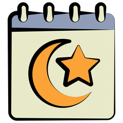Calendar Outline Color Hand Drawn Icon, Mini Illustration For Modern Concept, Print, Ui, Ux Kit, Web And App Development. Vector Related To Ramadan, Eid Al-Fitr, Eid Al-Adha And More