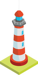 Lighthouse isometric icon. Marine coast beacon tower
