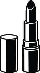 Obraz premium Lipstick tube with cap black silhouette icon, Classic lipstick bullet in open tube vector silhouette, Luxury lipstick cosmetic tube black silhouette, Cosmetic makeup product container symbol