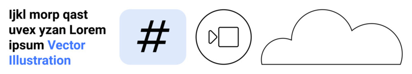 Obraz premium Cloud shape, metadata tag in box, video camera icon, and placeholder text. Ideal for communication, social media, cloud computing, digital strategy, video creation tech branding simple landing page