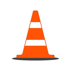 Orange traffic cone with white stripes on white background