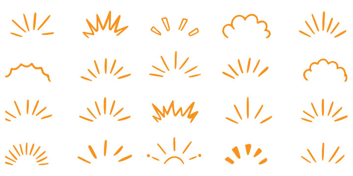 Charcoal chalk sparkle and sun rays set. Comic effect twinkle lines doodle stars create sparks. Graphic element with dynamic beam bring whimsical energy to creative project. Vector fireworks isolated.