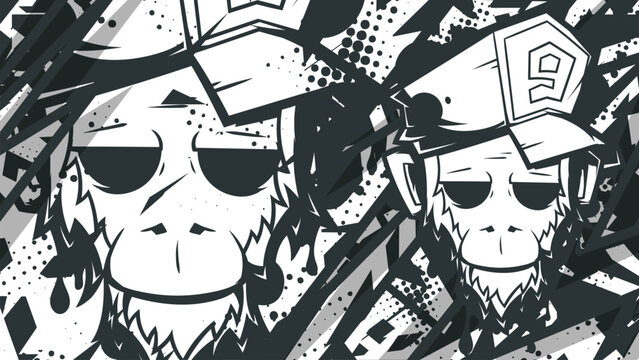 Urban Streetwear Monkey Graffiti Art Vector Illustration