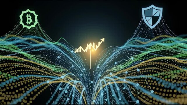 Abstract digital finance animation cryptocurrency security and data flow