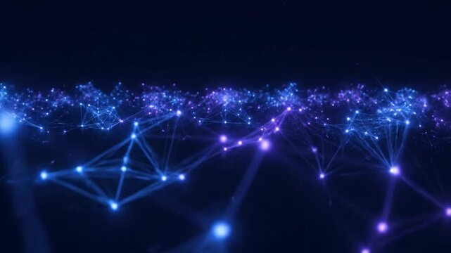 Abstract Digital Network: Illuminated dots and connecting lines weave across a dark canvas, representing the intricate web of digital connectivity.