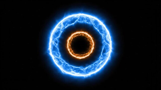 Glowing Energy Rings: A mesmerizing display of radiant energy, showcasing a vibrant interplay of blue and orange concentric rings against a dark background.