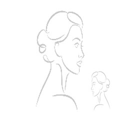 Dot matrix portrait of a woman in profile with curly hair and a smaller line comparison dots dotmatrix