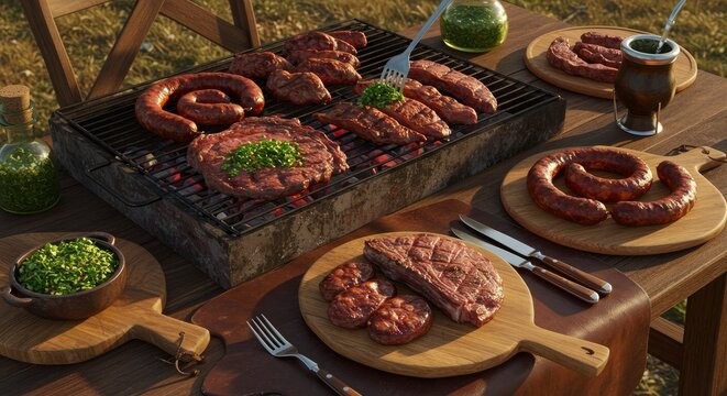 Delicious Barbecue Feast with Steaks and Sausages