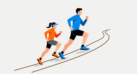 Obraz premium Dynamic Running Pair in Motion: Athletic Young Man and Girl