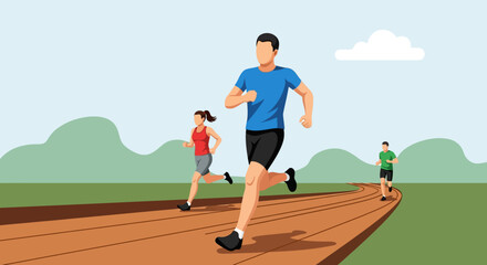 Fototapeta premium Young Athletes Running on Track in Outdoor Sports Event