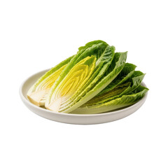 Fresh romaine lettuce in white bowl on transparent background