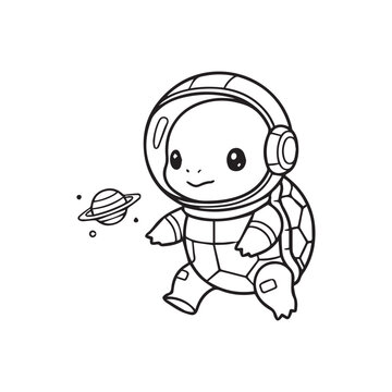 Adorable Space Turtle Astronaut Simple Vector
