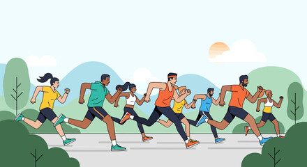Group of Diverse People Running Outdoors in Park