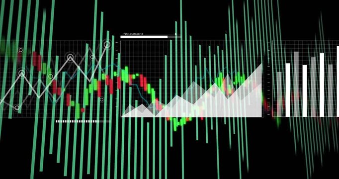 Finance viz animating on data update pulsing bars scrolling candles mapping peaks for market trends