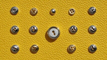 Collection of Silver and Golden Buttons on Textured Yellow Surface