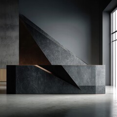 Minimalist Geometric Design, Modern Architecture, Clean Lines, Dark Interior