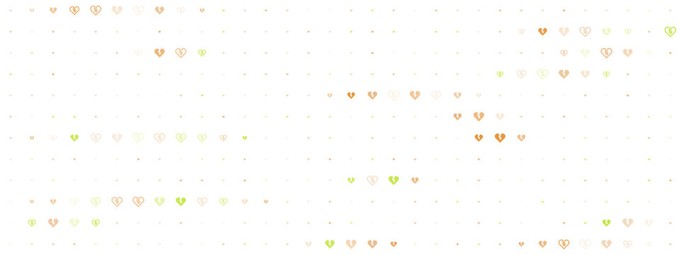 Abstract background pattern with small broken heart icons in shades of orange and green on a white backdrop for digital design and wallpaper